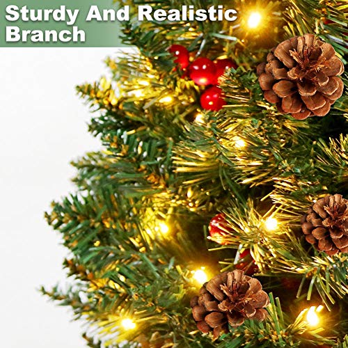 Ourwarm 7.5Ft Prelit Pencil Christmas Tree, Hinged Fir Artificial Slim Christmas Tree With 350 Led Lights, 900 Branch Tips, Solid Metal Stand, 55Pine Cones, 55 Berries, Xmas Tree For Home And Office #TOP2