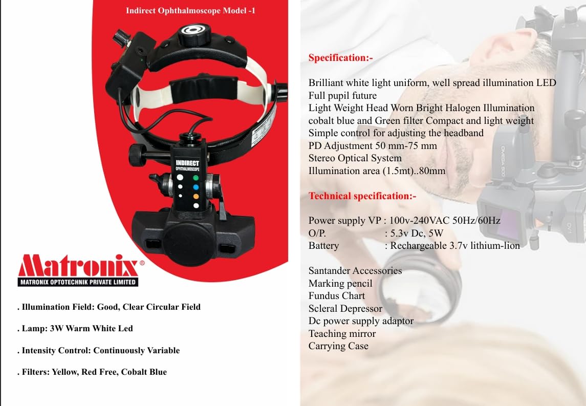 Matronix Indirect Ophthalmoscope for Eye Examination, Medical Device, Stand-alone Power Supply Adapter 2