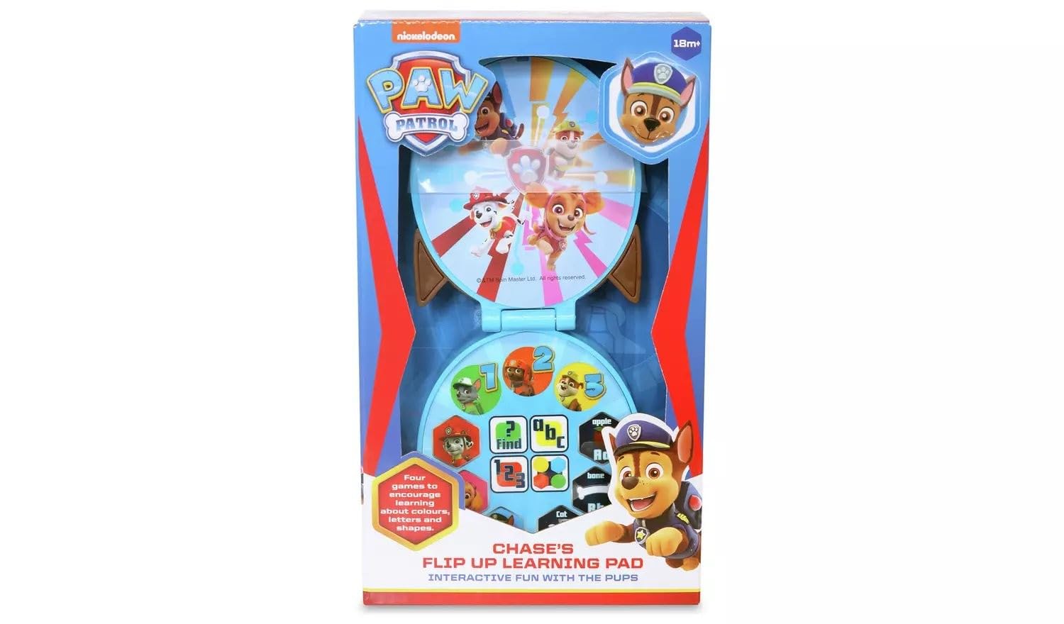PAW PATROL - Chase's Flip Up Learning Pad Toy for Kids - Helps Develop Colours, Letters and Shapes Recognition - Featuring 4 Fun Interactive Activities, 18 Months+