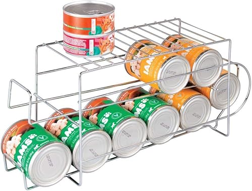 Miniatura 8 de mDesign Organizador de 2 niveles de alambre de metal con estante superior para despensa de cocina, encimera, gabinete, capacidad para 12 latas,