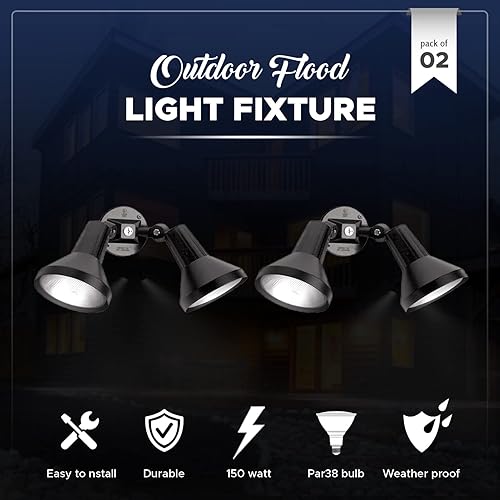 Miniatura 2 de BULBMASTER Dos luces de inundación negras para exteriores, luces de inundación para exteriores, lámpara de inundación de aluminio fundido