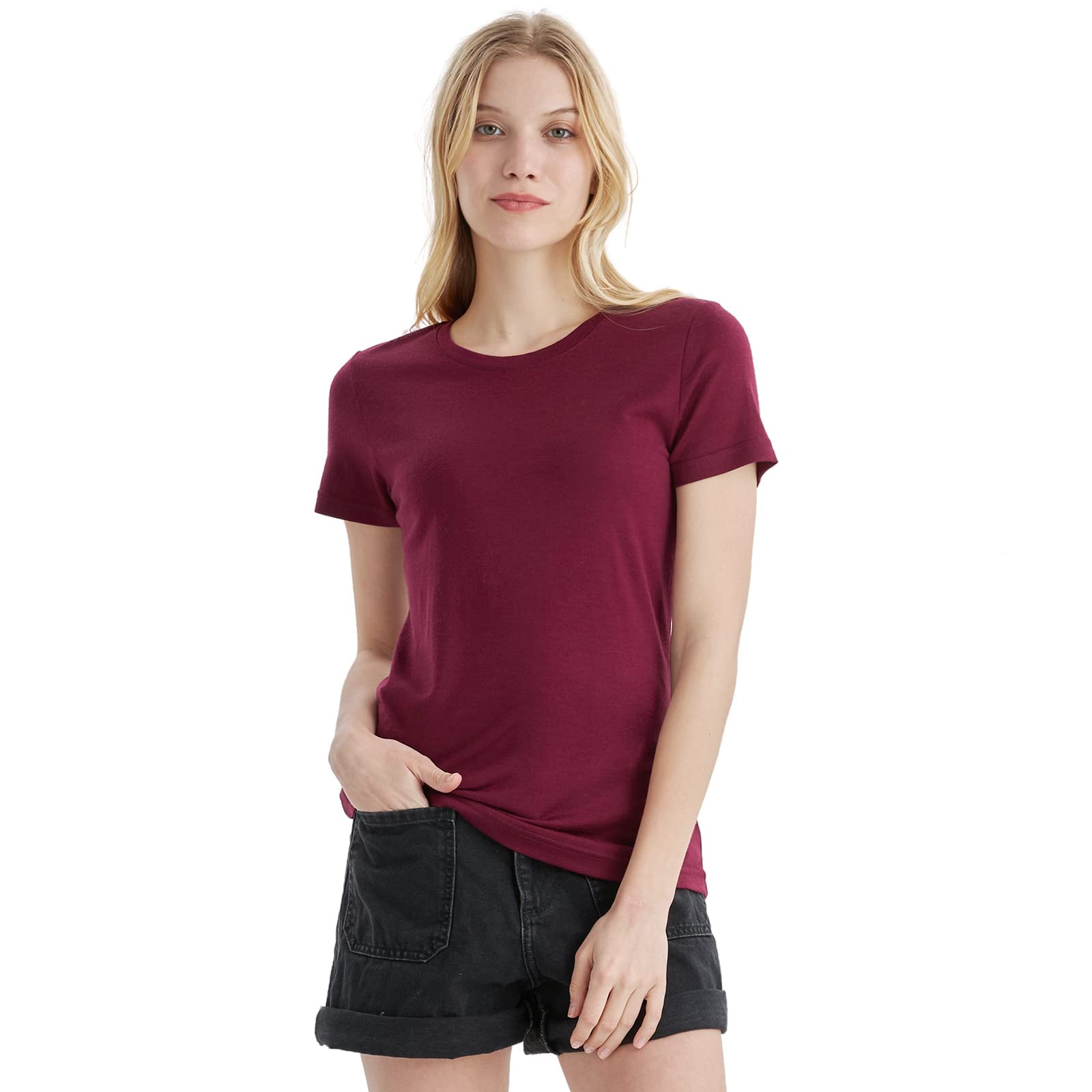 Merino Protect100% Merino Wool T-Shirt For Women Round Neck Short Sleeve Resistant Undershirt Suitable For Hiking And Travel T-Shirt