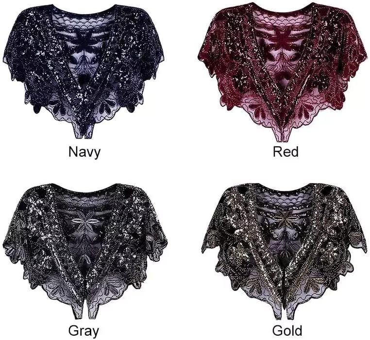 Miniatura 2 de Specell 1920s Shawls and Wraps for Evening Dresses,Wedding Shawl,Handmade Sequin Beaded Evening Shawl Bridal Wrap 22 colors