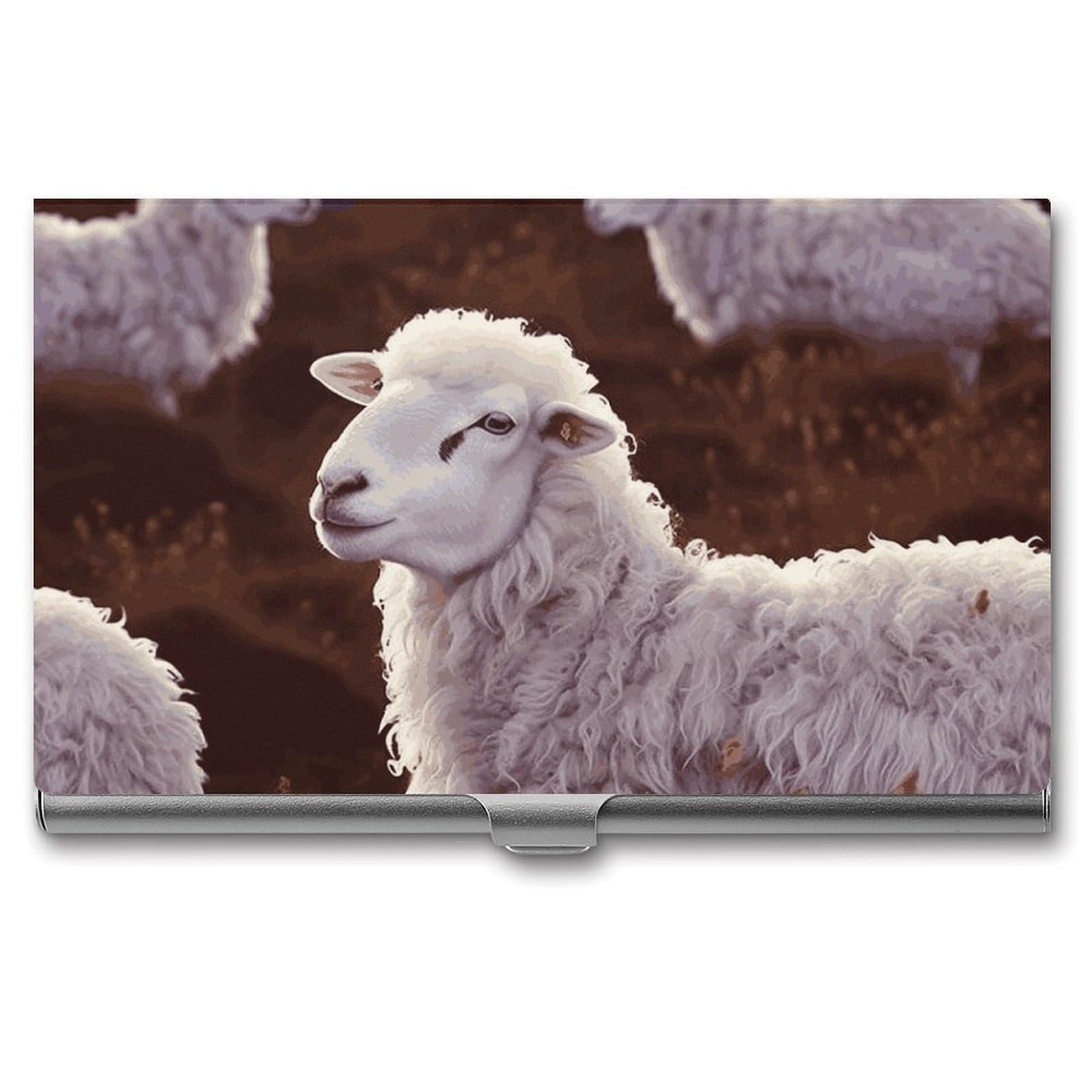 BTCOWZRV Sheep Business Card Holder Metal Slim Business Card Case, Pocket Card Holder for Men Women Purse Name Card Holder Stainless Steel Wallet Credit ID Case for Office
