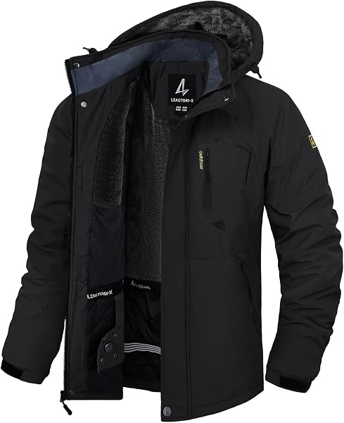 LZACTOIN-X Men's Insulated Ski Jacket with Multi-Pockets