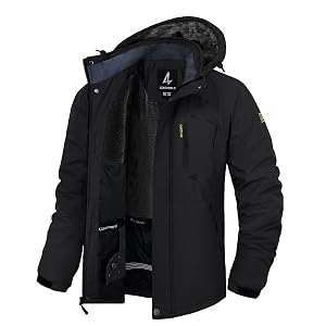 Mens Winter Ski Jacket Waterproof Fleece Coat Warm Insulated Snowboard Jackets Parka Raincoat With Multi-Pockets