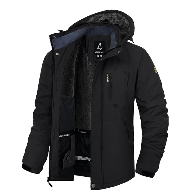 Mens Winter Ski Jacket Waterproof Fleece Coat Warm Insulated Snowboard Jackets Parka Raincoat With Multi-Pockets