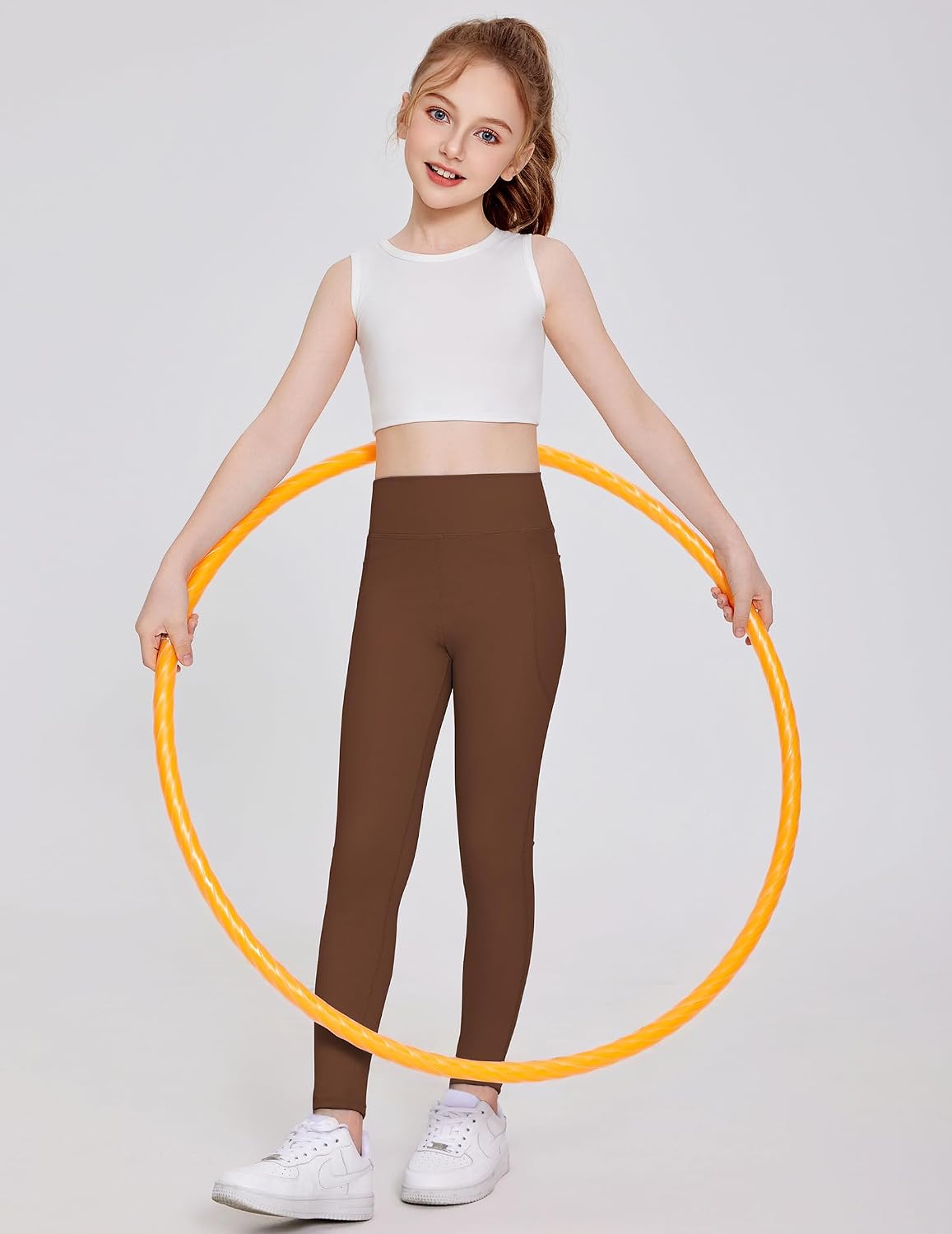 Arshiner Girls Athletic Leggings High Waist Yoga Pants for Kids with Pockets Dance Running Workout Tights
