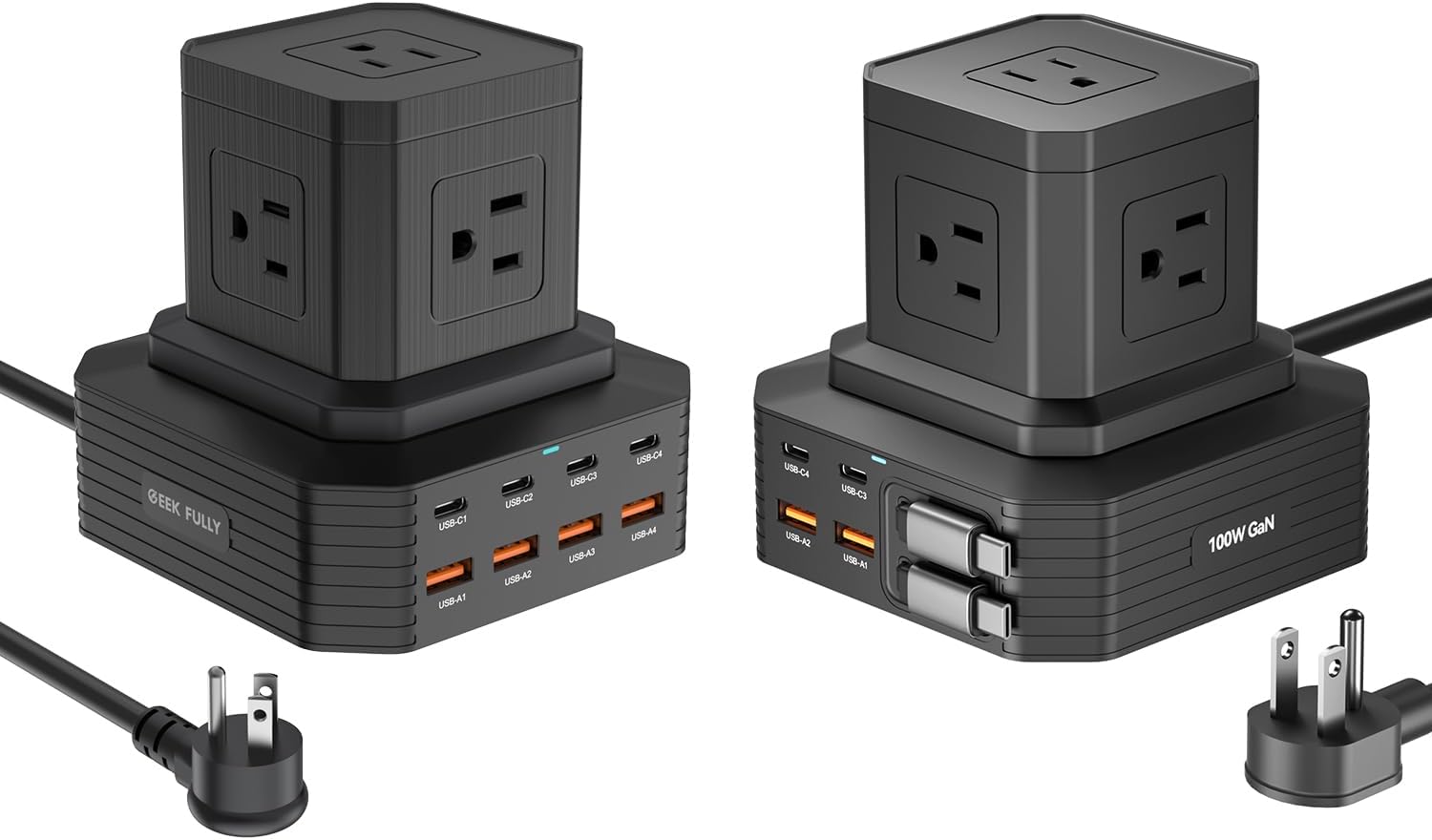 Charging Station (100W), 13-in-1 USB C Power Strip with Surge Protection, 6.6Ft Extension Cord, 4 USB C and 4 USB A Ports, 5 AC Outlets for Home Office Dorm Room