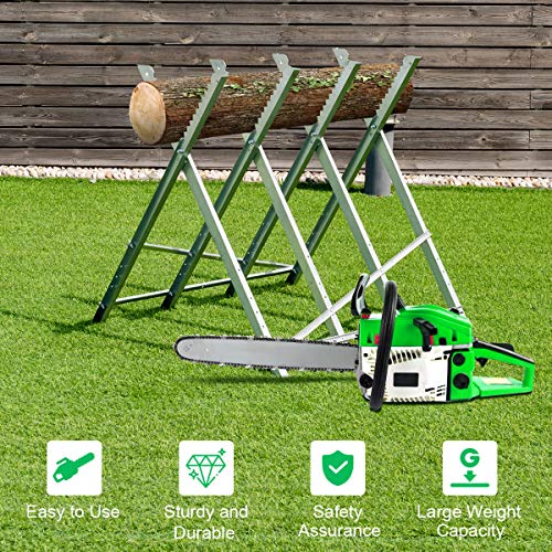 Goplus Portable Folding Sawhorse, Adjustable Steel Sawbuck for Firewood, Heavy Duty 220 lbs Sawhorse Work Table, Lightweight Log Wood Cutting Saw Horses Stand by Goplus - Image 2