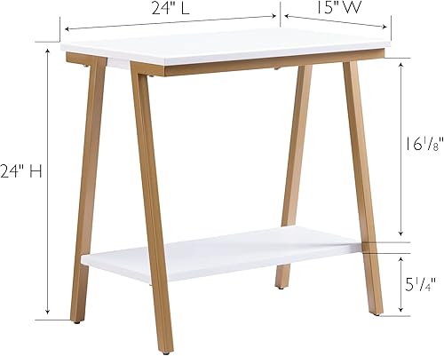 Miniatura 28 de Leick Home 23007 Chisel & Forge - Mesa auxiliar de metal y madera mixta con un cajón, diseño X con estante, gris ahumado y negro mate, 22 x 24 x 24