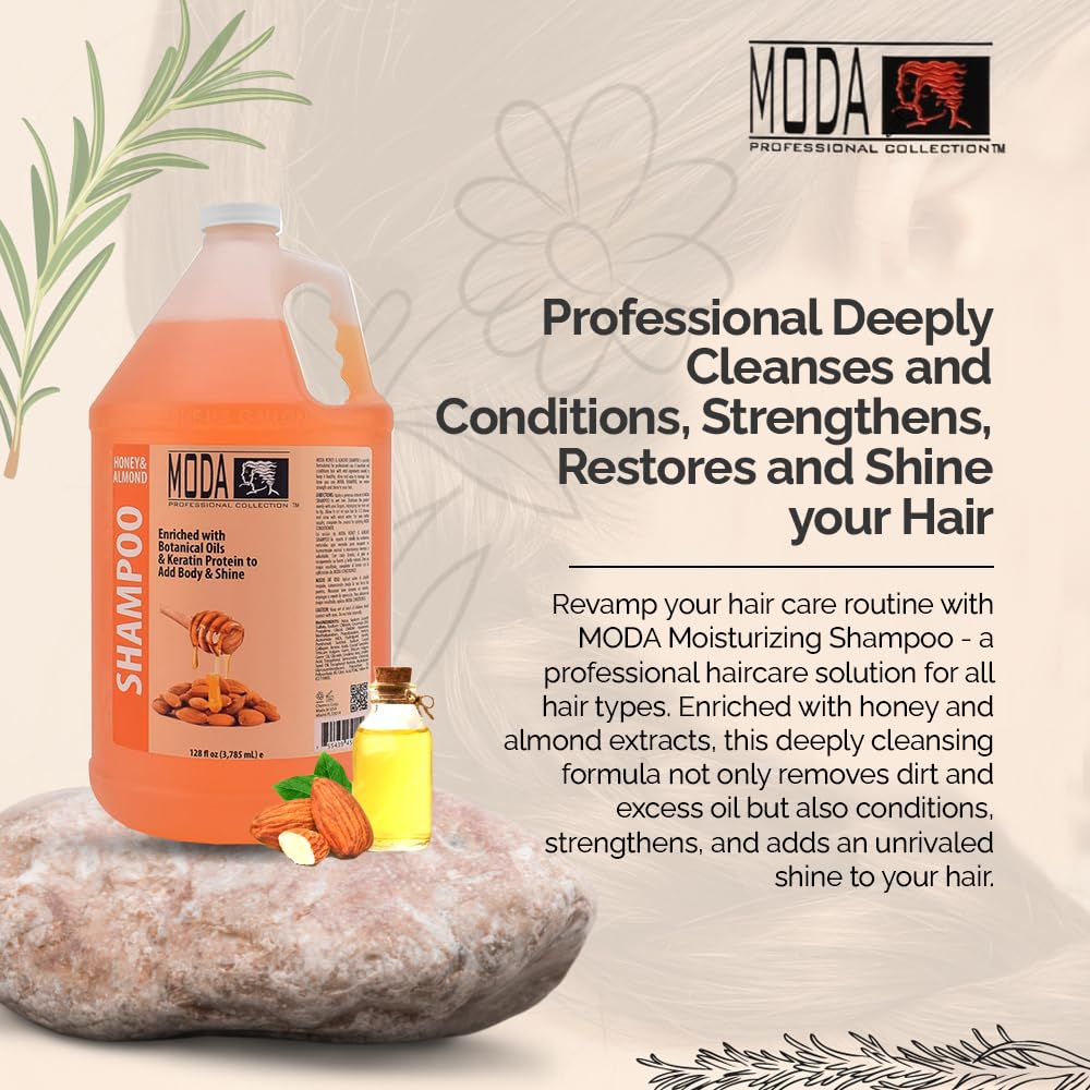 MODA Honey Almond Hair Care Set: Conditioner (128 Oz) - Strengthens, Moisturizes, Adds Volume + Shampoo (128 Oz) - Deep Cleanses, Strengthens, Restores Shine - Image 3