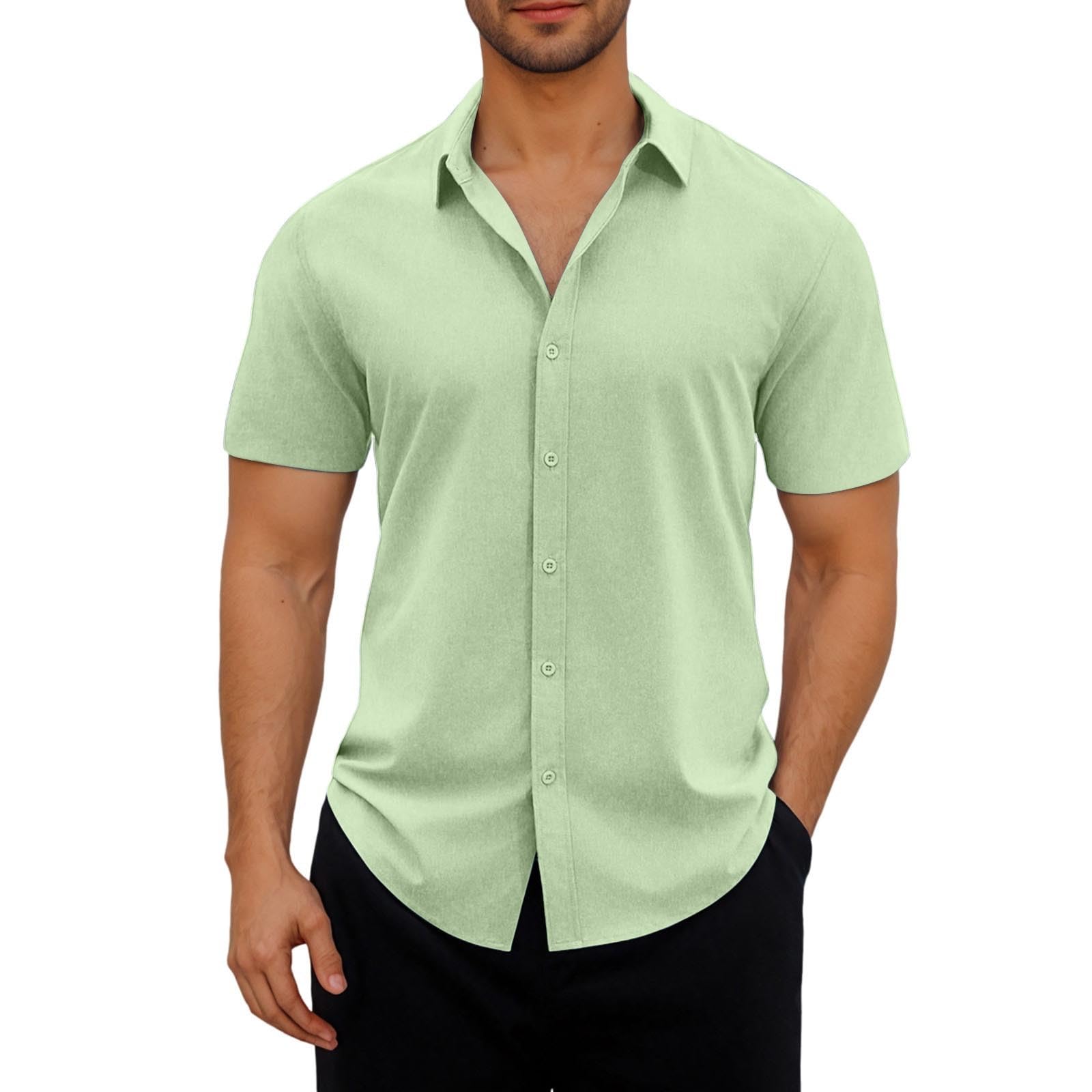 Mens Short Sleeve Button Down Shirts Casual Dress Shirt Lightweight Collared Tops for Work Office Travel Summer 2026