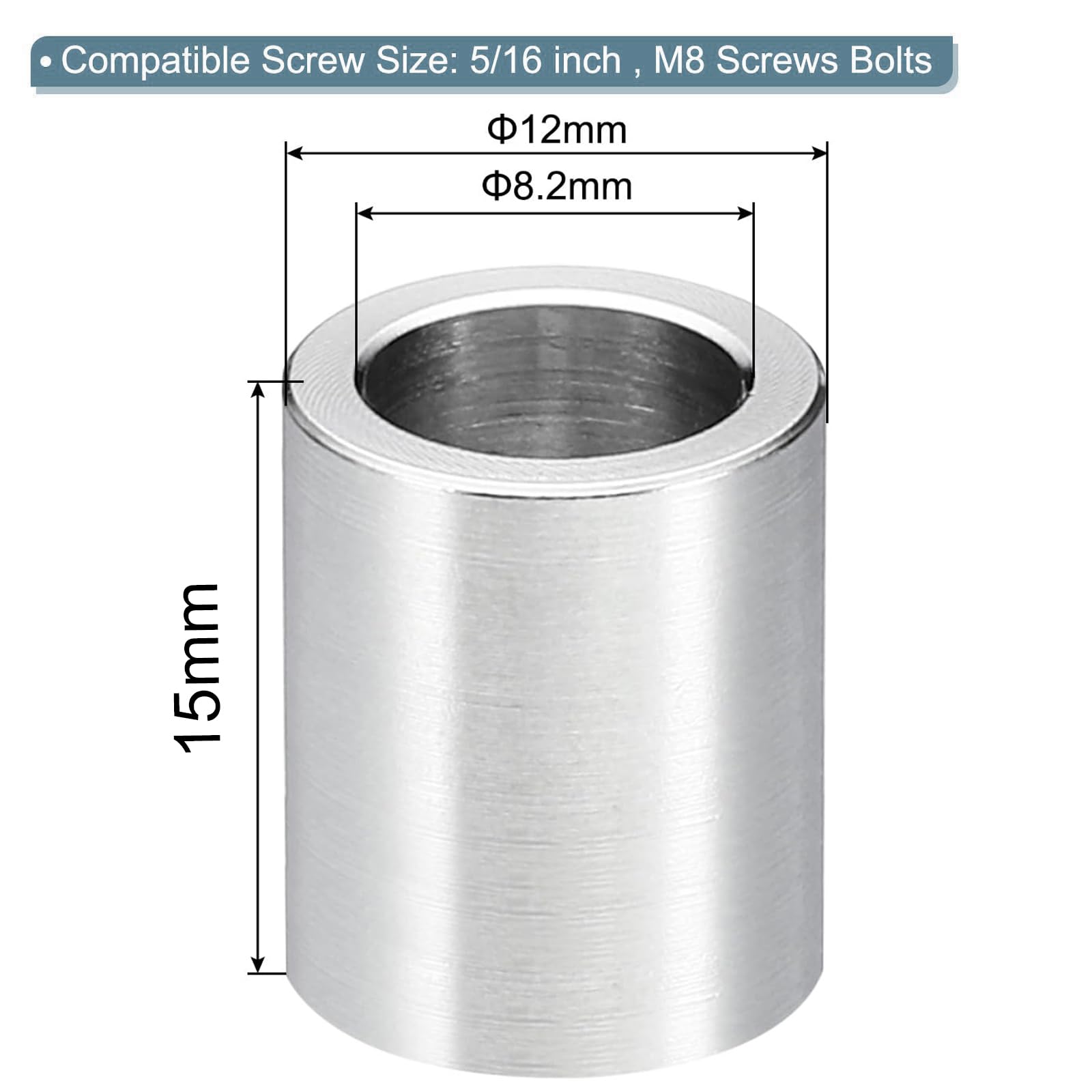 TOP-VIGOR 5Pcs M8 Aluminum Spacer, 8.2mm ID x 12mm OD x 15mm Length Metal Spacer - Image 2