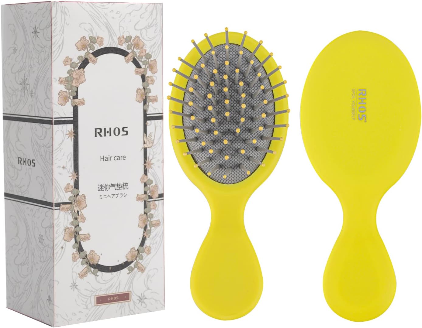 Rhos ヘアブラシ ミニくし 携帯用 メンズレディース子供用 ドライウェット両用 頭皮マッサージ 可愛い ヘアケア サラサラ 黄色 100 品質保証