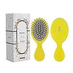 RHOS Mini Hair Brush for Women,Men and Kids-Travel Size Hair Brush for Purse,Pocket,backpack-Small Cushion Paddle Brush with Soft Bristles-Mini Detangler Brush for All Hair Types(1 Pack-Yellow)