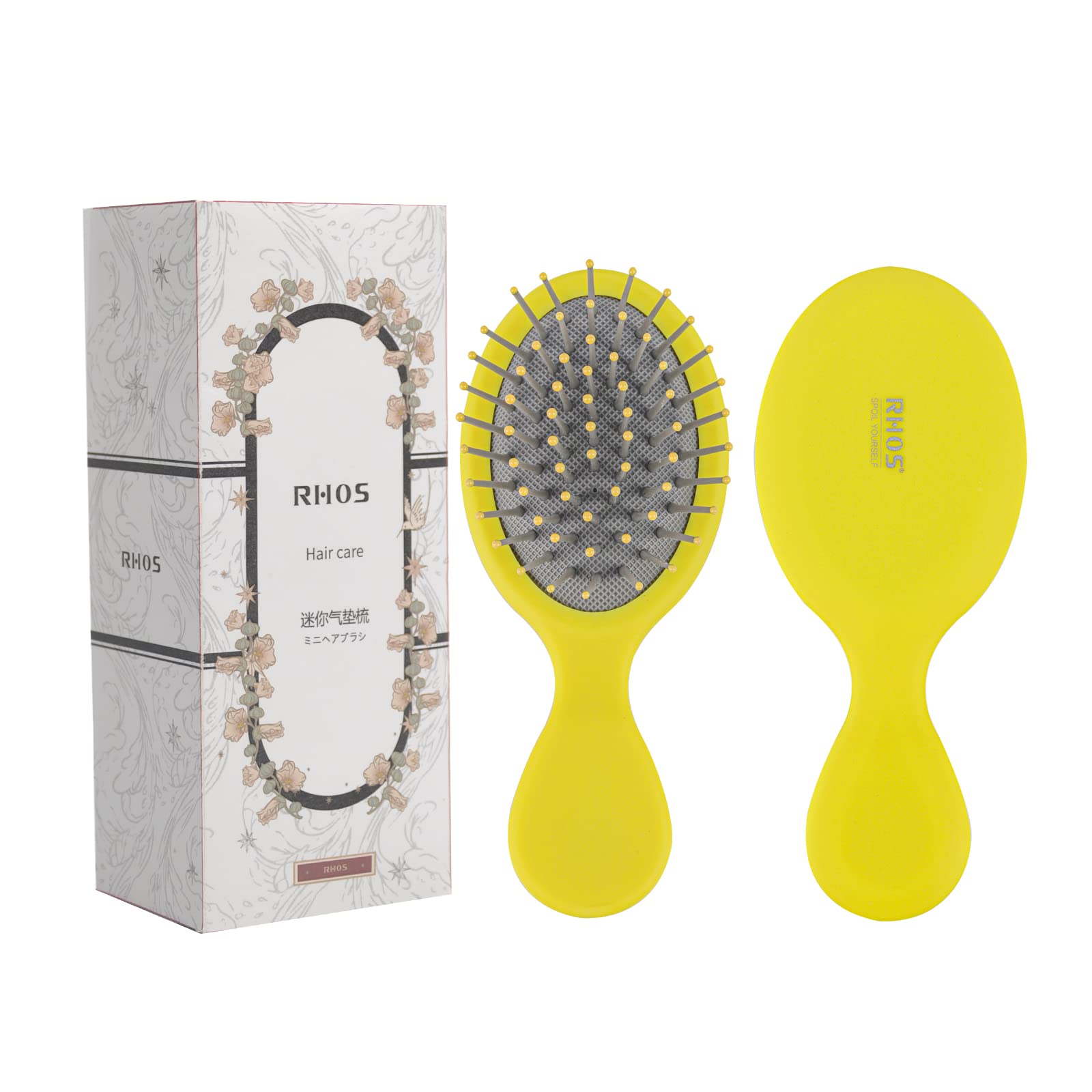RHOS Mini Hair Brush for Women,Men and Kids-Travel Size Hair Brush for Purse,Pocket,backpack-Small Cushion Paddle Brush with Soft Bristles-Mini