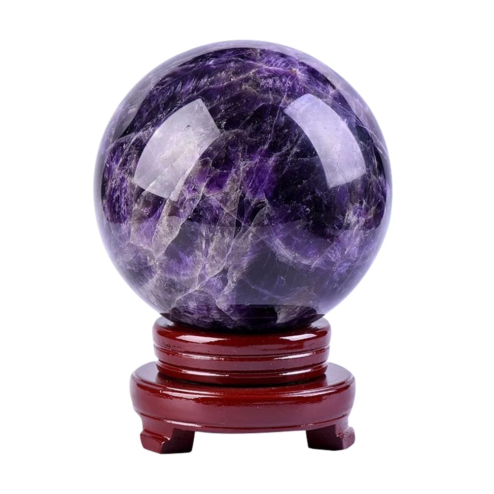 Esfera de Cristal de amatista con soporte de Madera, Gran escultura de esfera de cristales curativos, decoración para El hogar y la oficina, meditación Fengshui.,3.14in