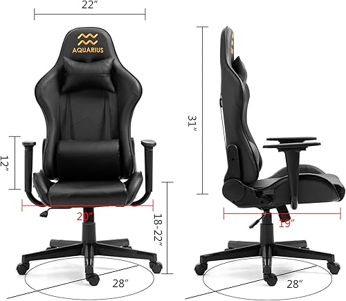 Miniatura 39 de Modern-Depo Black Virgo Zodiac - Silla de juegos con diseño ergonómico, giratorio y reclinable ajustable, capacidad de carga de 330 libras Virgo