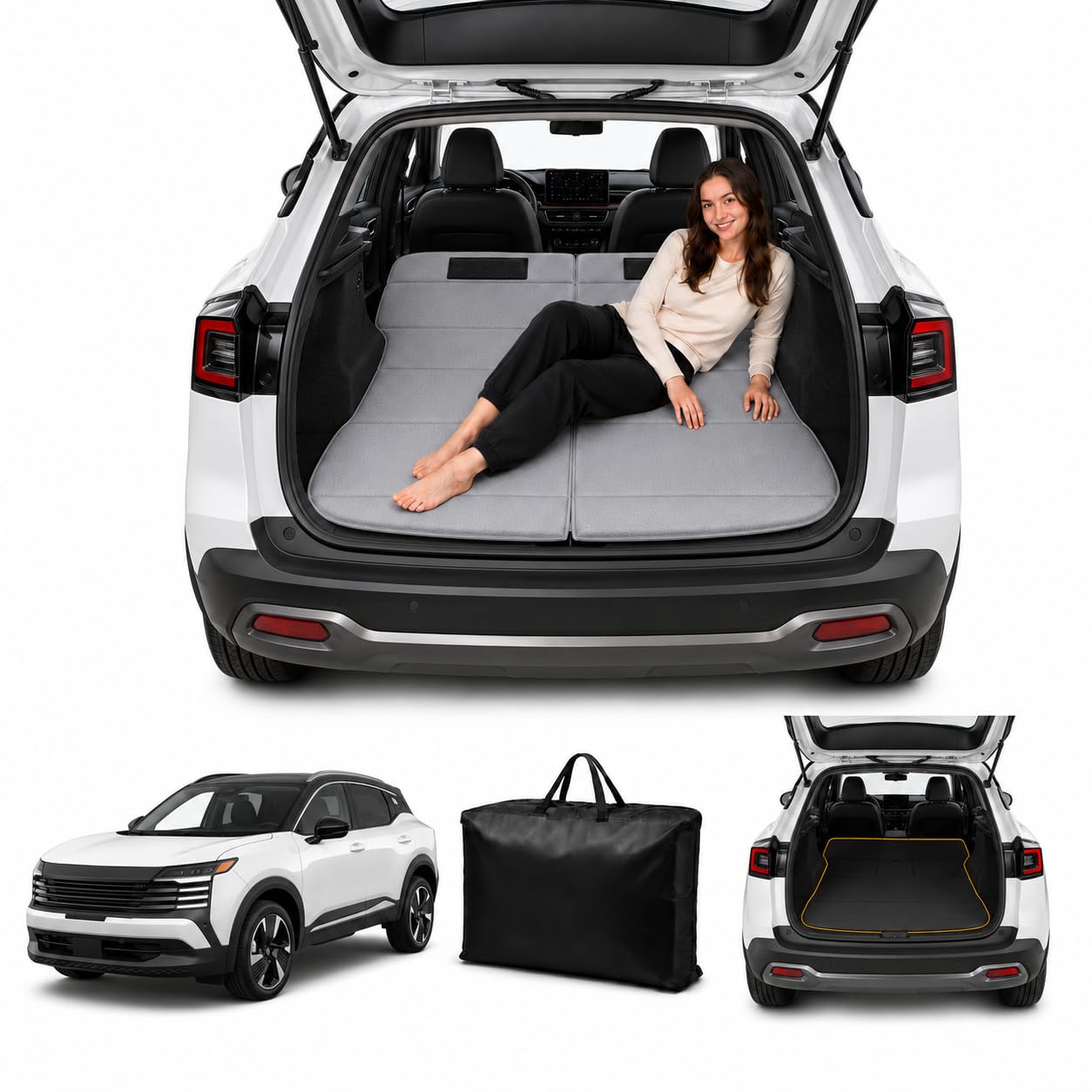 Car Mattress for Kicks 2025–2026, Upgraded Non-Inflatable Thickened Foam SUV Car Camping Mattress, Foldable Trunk Sleeping Pad Car Bed Mattress for Road Trips Camping Travel