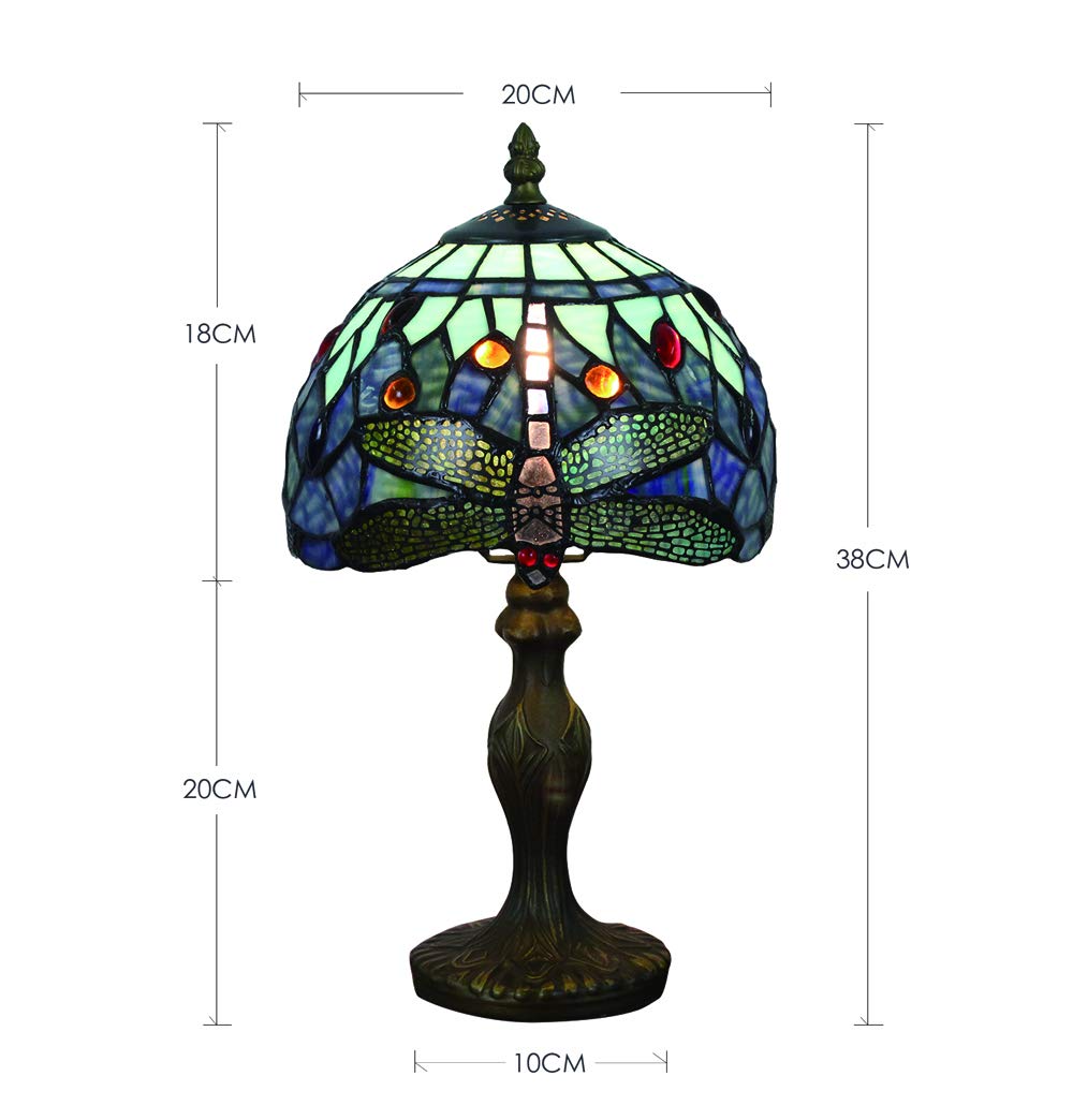 Vintage Tiffany Tischlampen Blau Libelle 8 Zoll, E14 Tiffany Tischlampe Antik Original, Glasmalerei Lampen Schlafzimmer Nacht Lampenschirme Wohnzimmer(Ohne Glühbirnen)