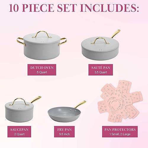 Miniatura 4 de Paris Hilton Juego de ollas y sartenes antiadherentes, revestimiento antiadherente multicapa, tapas a juego con asas doradas, fabricado sin PFOA,