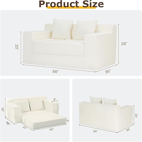 Miniatura 2 de Sofá cama convertible 3 en 1, sofá cama plegable plegable  Sillón tumbona y futón de suelo, sofá cama extraíble de pana con 4 almohadas para sala de
