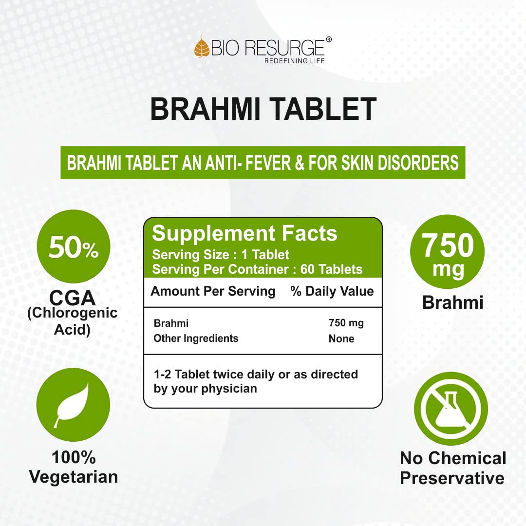 Bio Resurge Brahmi Tablets | Ayurvedic Brahmi (Bacopa monnieri) Leaf Extract | Supports Memory, Focus & Cognitive Wellness | Helps Manage Everyday Stress | Nervous System Support | AYUSH Certified | Daily Ayurvedic Supplement for Men & Women | 60 Tablets — Amazon image 4