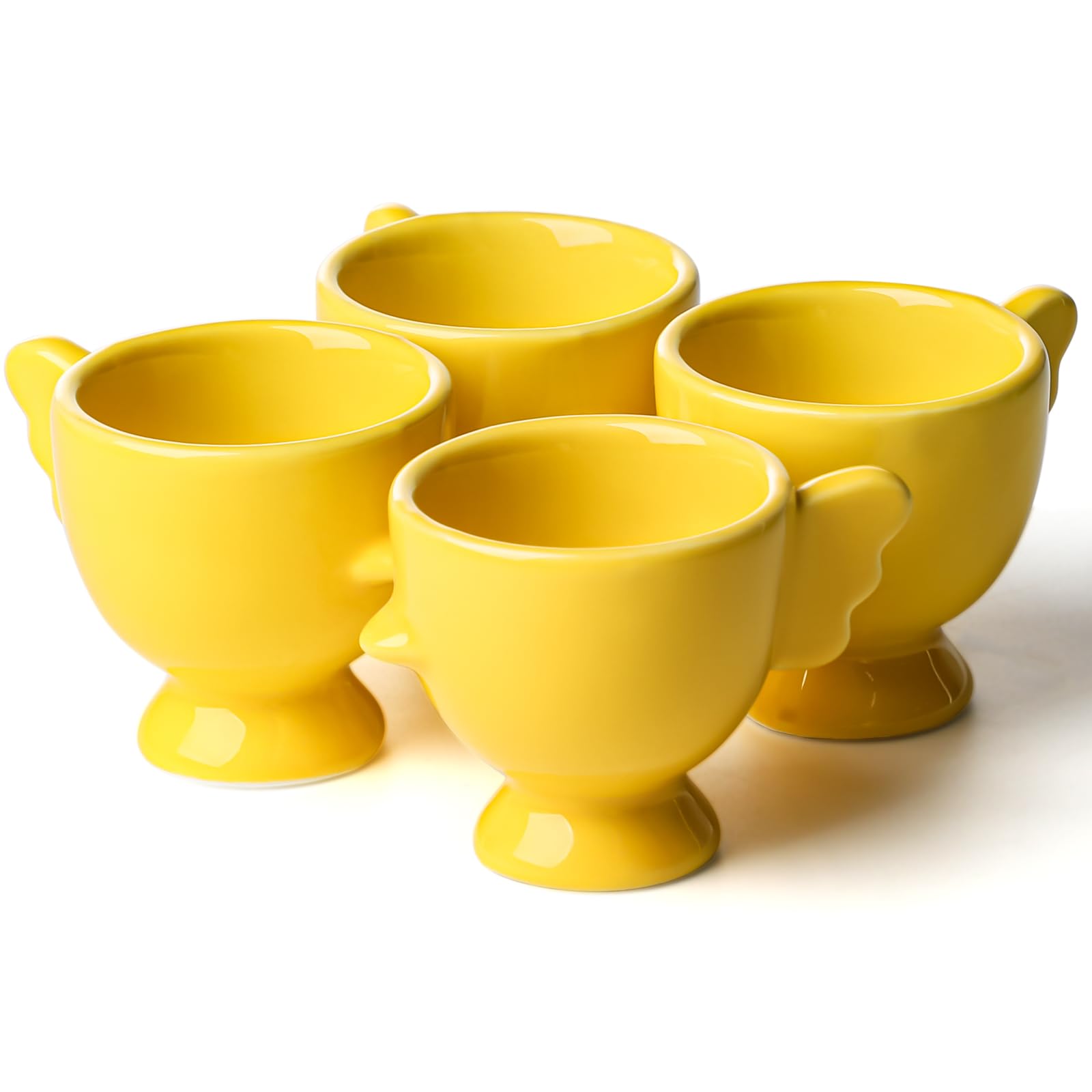 Lot de 4 coquetiers mignons en porcelaine pour petit déjeuner bouilli, support amusant pour œufs à la coque, cuisine de petit déjeuner, plateau à œufs en porcelaine jaune (4, jaune)