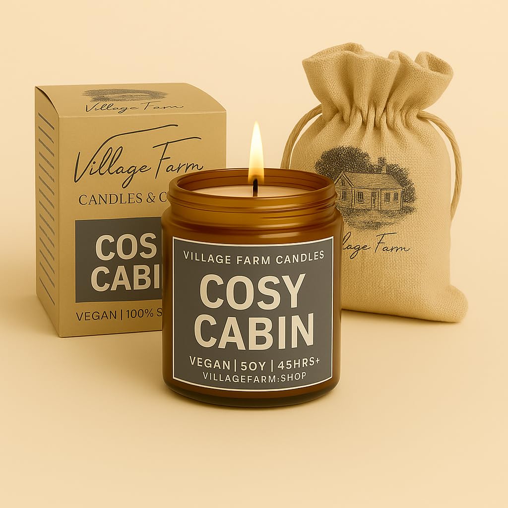 Cosy Cabin Luxury Hand Poured Candle | Vegan | Eco Friendly | Hand Crafted, | 50+ Hour Burn Time | Soy Wax | Handmade | Artisan | Small Batch | Cashmere & Warm Wood Candle