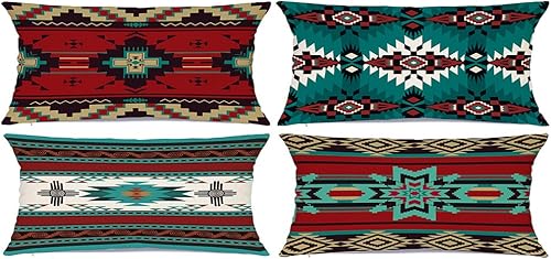 RABUSOFA Juego de 4 fundas de almohada decorativas de terciopelo para decoración africana al aire libre 12 x 20 pulgadas estilo nativo occidental