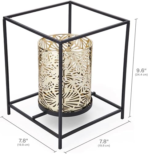 Miniatura 2 de Elements Portavelas de metal negro y dorado de 7.8 x 7.8 x 9.65 pulgadas, para uso con una vela de cera o sin llama o vela de pilar
