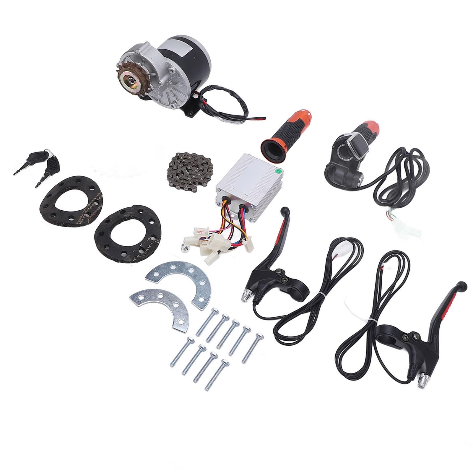 12 V 350 W bürstenbehafteter Getriebemotor-Bausatz, Elektroroller-Motor mit Controller, Kettenrad, Gasgriff und Bremshebel für den DIY-E-Scooter-Umbau