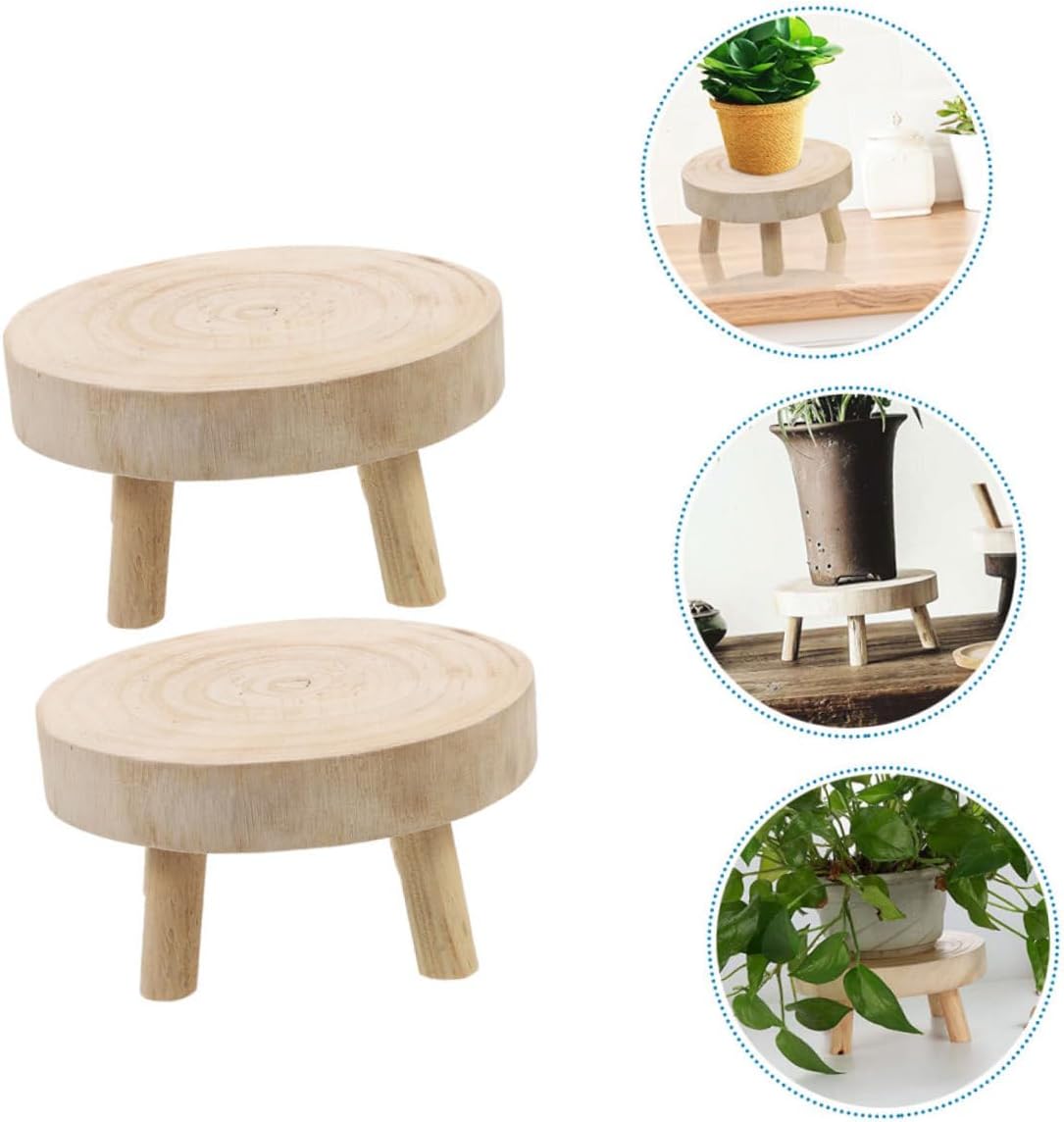Mipcase 2pcs Indoor Plant Stands Flower Pot Stands Wooden Plant Holders for Patio Home Decorative Wooden Base