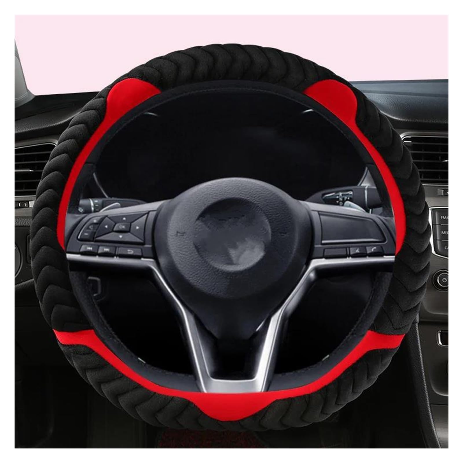 Zimowy pluszowy pokrowiec na kierownicę w kształcie litery D, do Nissan X-Trail, Qashqai, March i Serena (2017-2019), czerwony.