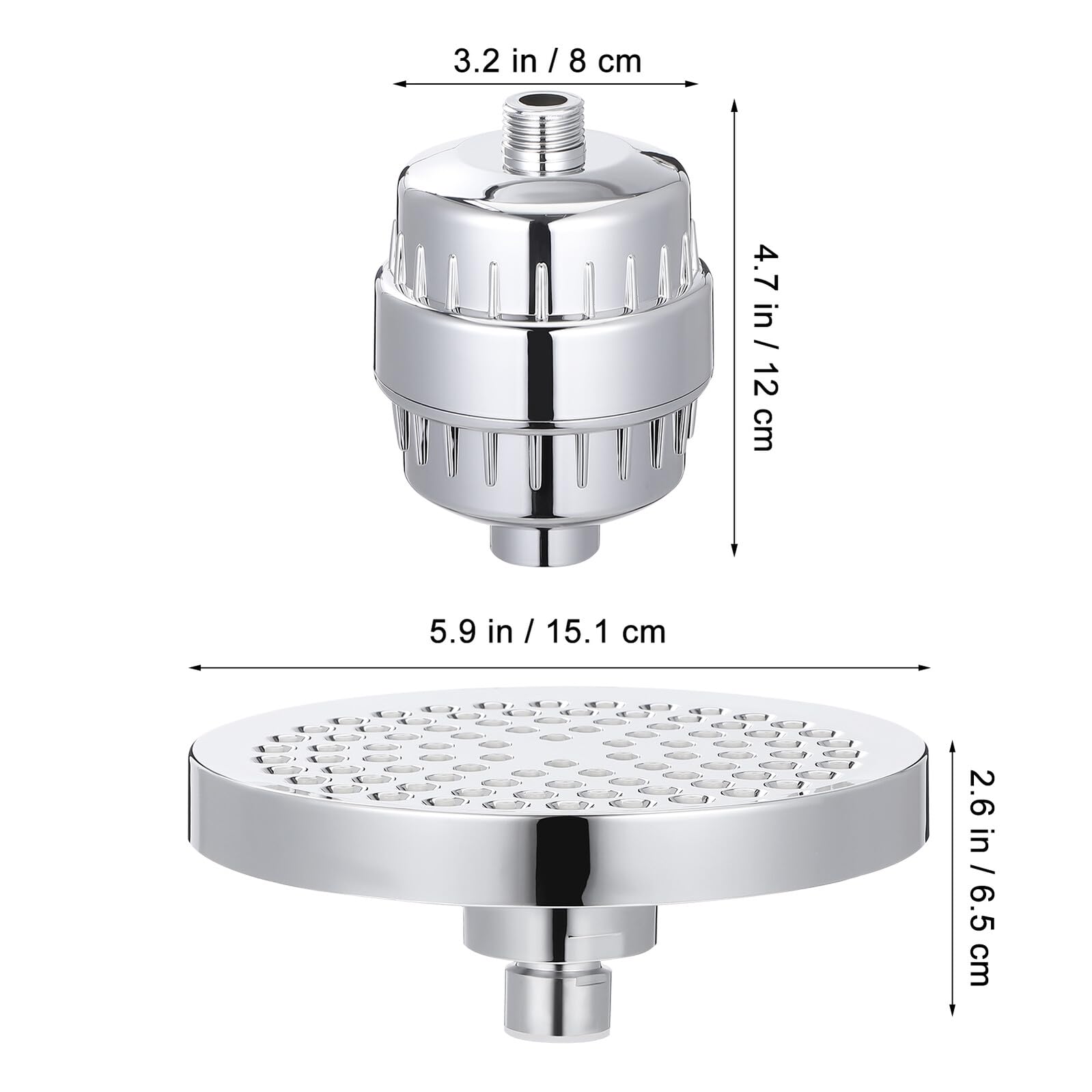 INOOMP Cabezal Ducha Filtro 6 Pulgadas, 15 Niveles, ABS y Plata