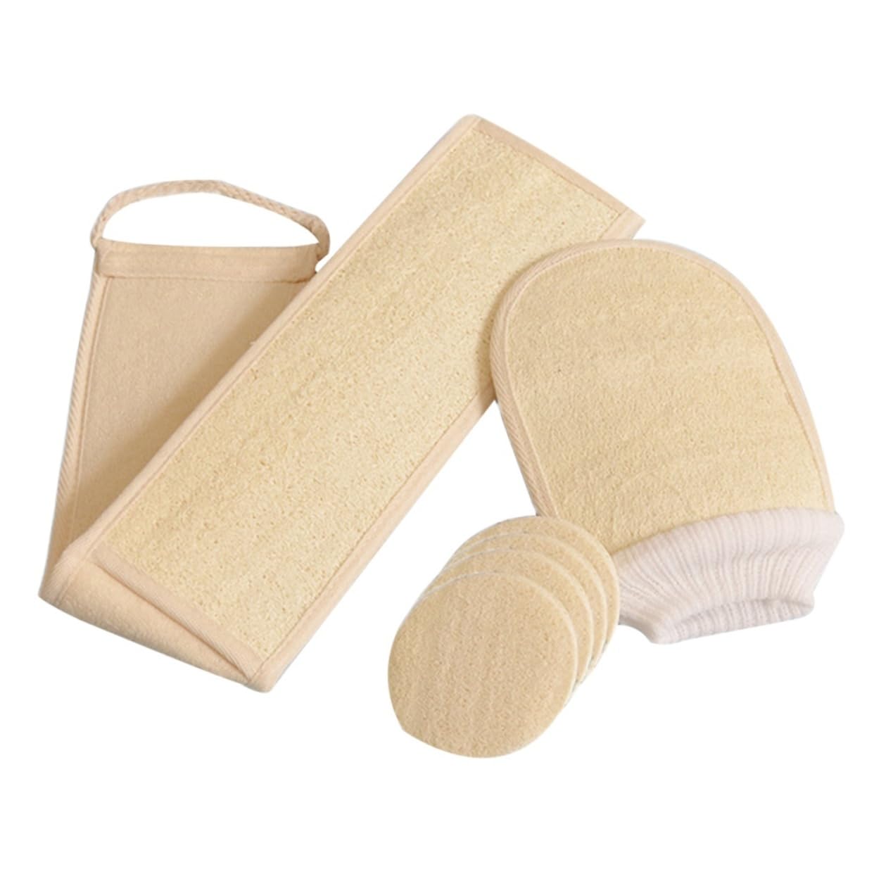 6piezas Esponjas De Luffa Natural Para Baño Set Exfoliante Guante Faja Para Espalda y Rodajas De Luffa Para Cuidado Piel y Spa