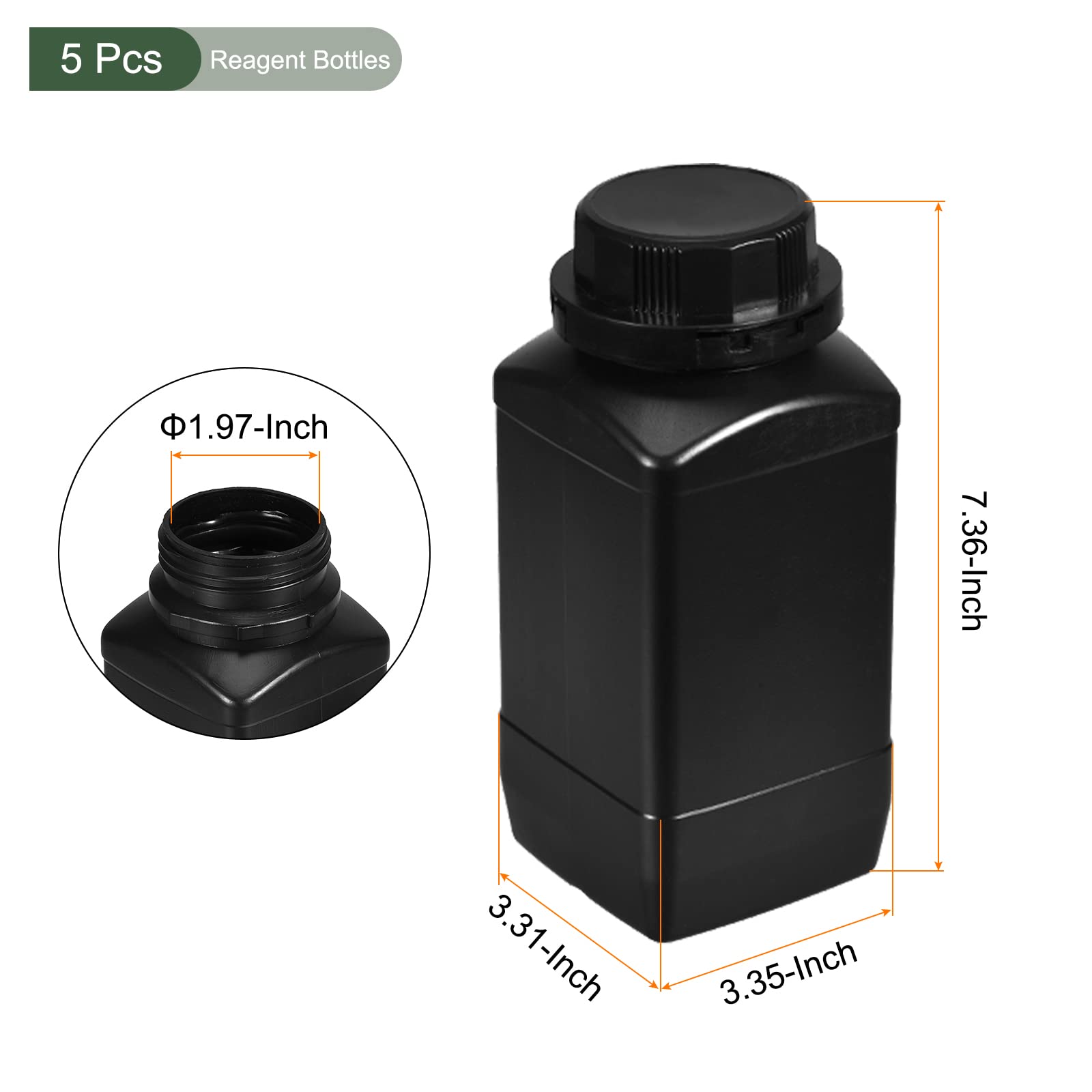 YOKIVE 5 Pezzi Bottiglie Per Reagenti Chimici, Contenitori Per Laboratorio Con Bocca Larga | Conservazionliquidi, Ideali Per Laboratorio, Negozi, Fabbrica (Nero, 34-Oz)