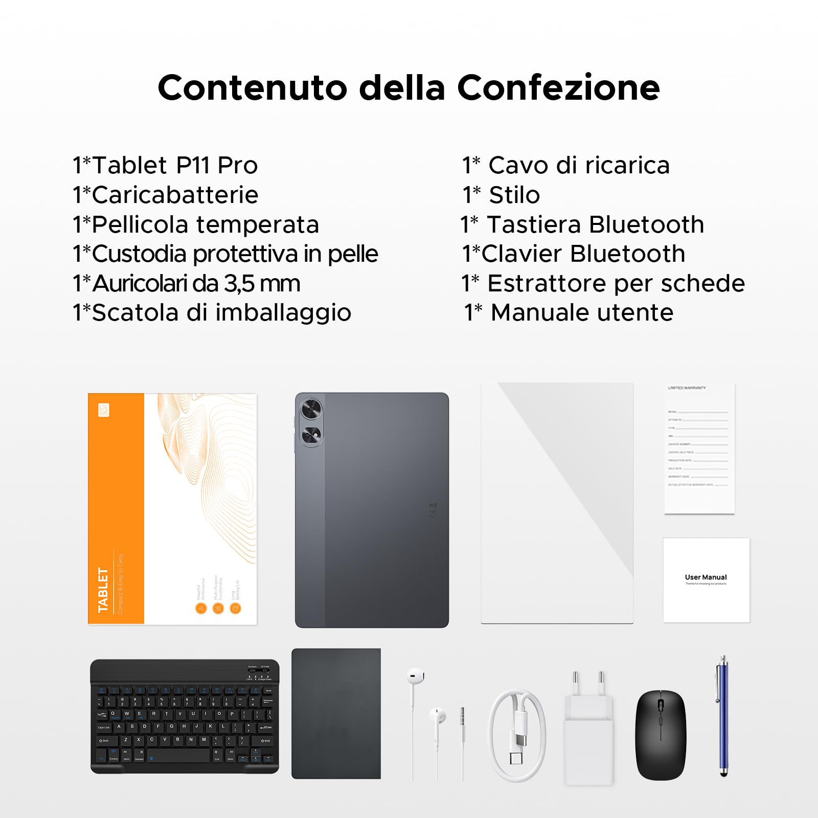 P11 Pro Tablet 11 Pollici, Gemini AI Tablet Android 16, 48GB RAM+128GB ROM/2TB TF, 8800mAh/18W, Octa-Core T7250, 90Hz, 13MP+5MP, GPS/FM/Face ID, Tablets con Tastiera e Penna, Grigio