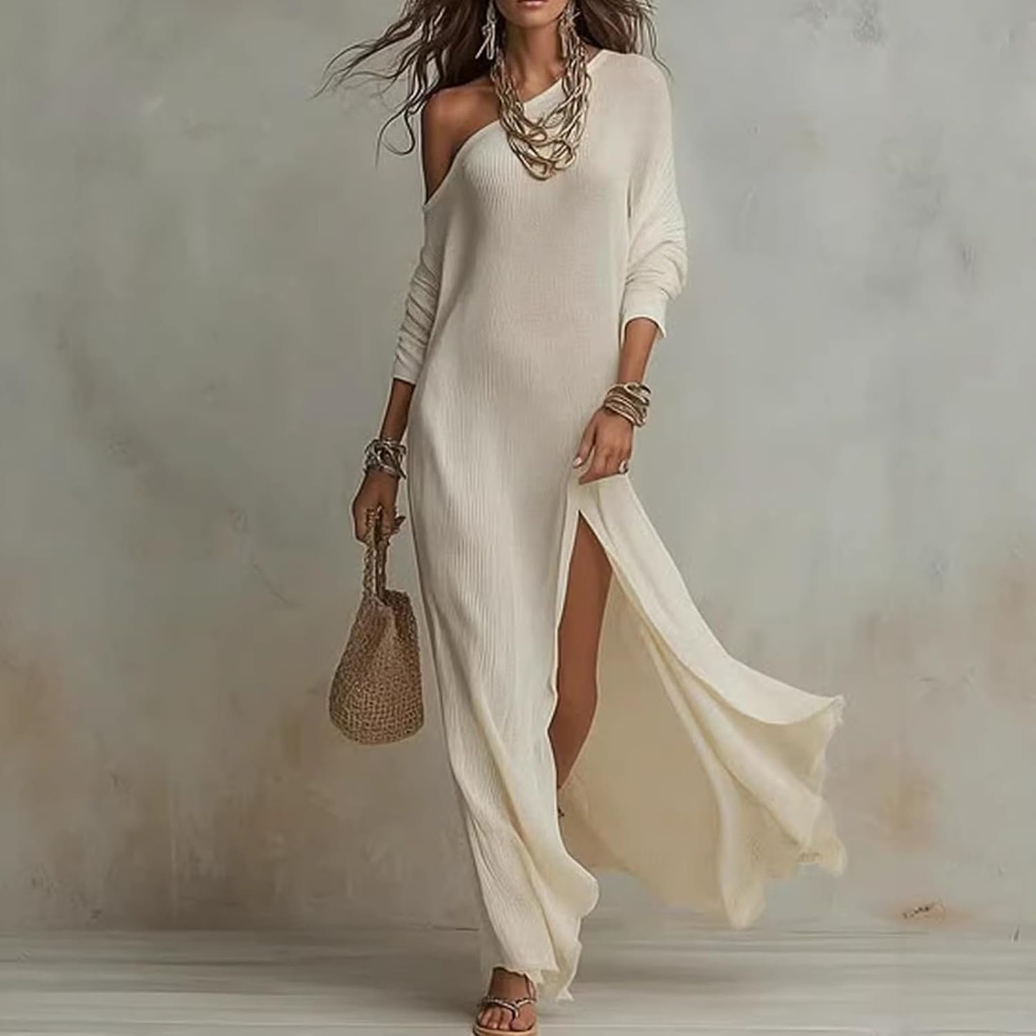 Aoleaky Women's Long Sleeve Knit Midi Dress, Casual Pullover Fall Dress