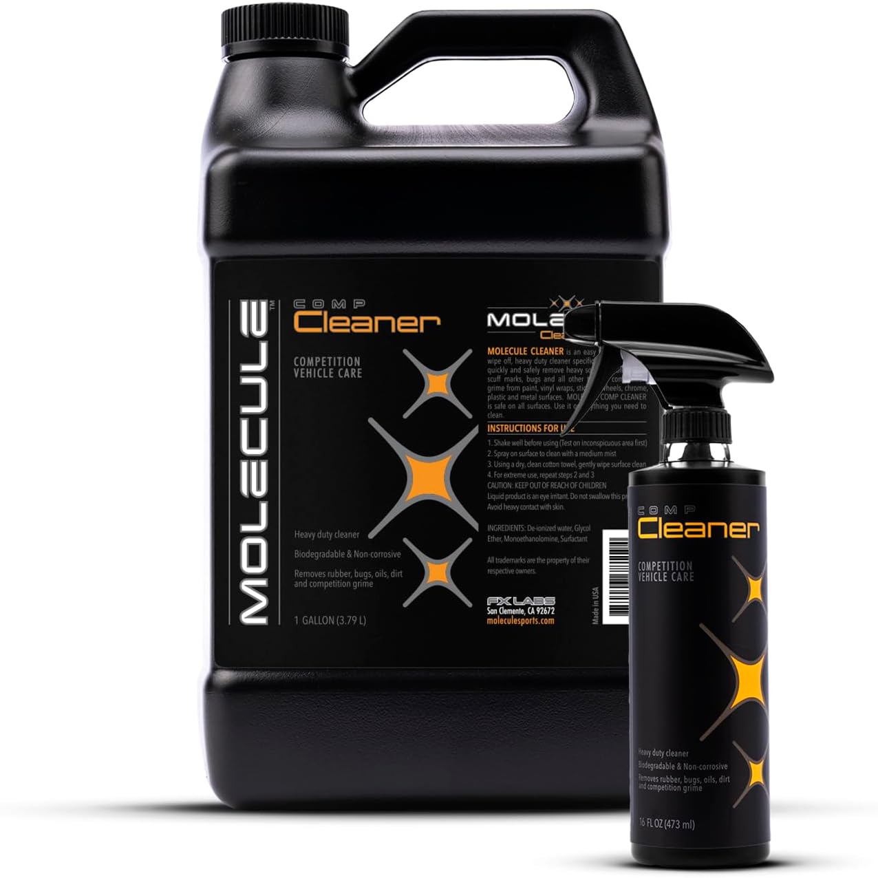 Molecule Competition Cleaner – Heavy Duty Spray-On Wipe-Off Formula | Removes Rubber, Oil, Dirt & Track Grime from Cars, Bikes & Gear | Safe for Paint, Wraps, Chrome, Metal | 1 Gallon + 16 oz