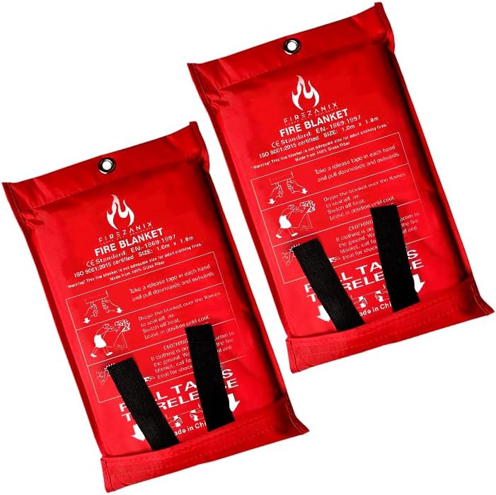 FIREZANIX Emergency Fire Blanket - Fire Suppression Blanket, Fiberglass. Fire Blanket - Emergency Flame Retardant Blanket for Kitchen, Home, and Office. (2 Pack)…
