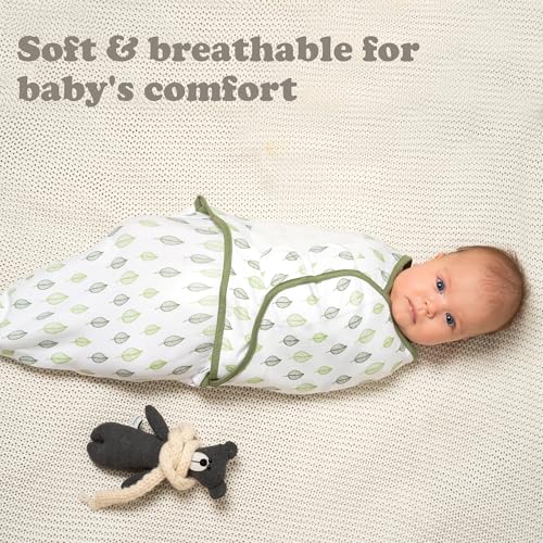 Image of Swaddles for Newborns - 3-Pack Infant Swaddles 0-3 Months - Adjustable Swaddle Sleep Sack - Soft Organic Cotton Baby Wrap for Safe & Cozy Sleep (Green Leaf)