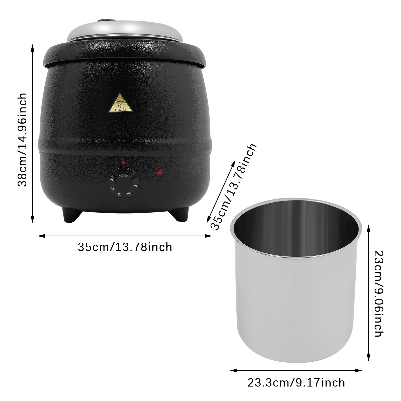 Olla de sopa eléctrica de acero inoxidable WS-L10 con Endobiliar Desmontable Conservación Calor Temperatura Controlable 35-80°C para mantener caliente muchos alimentos