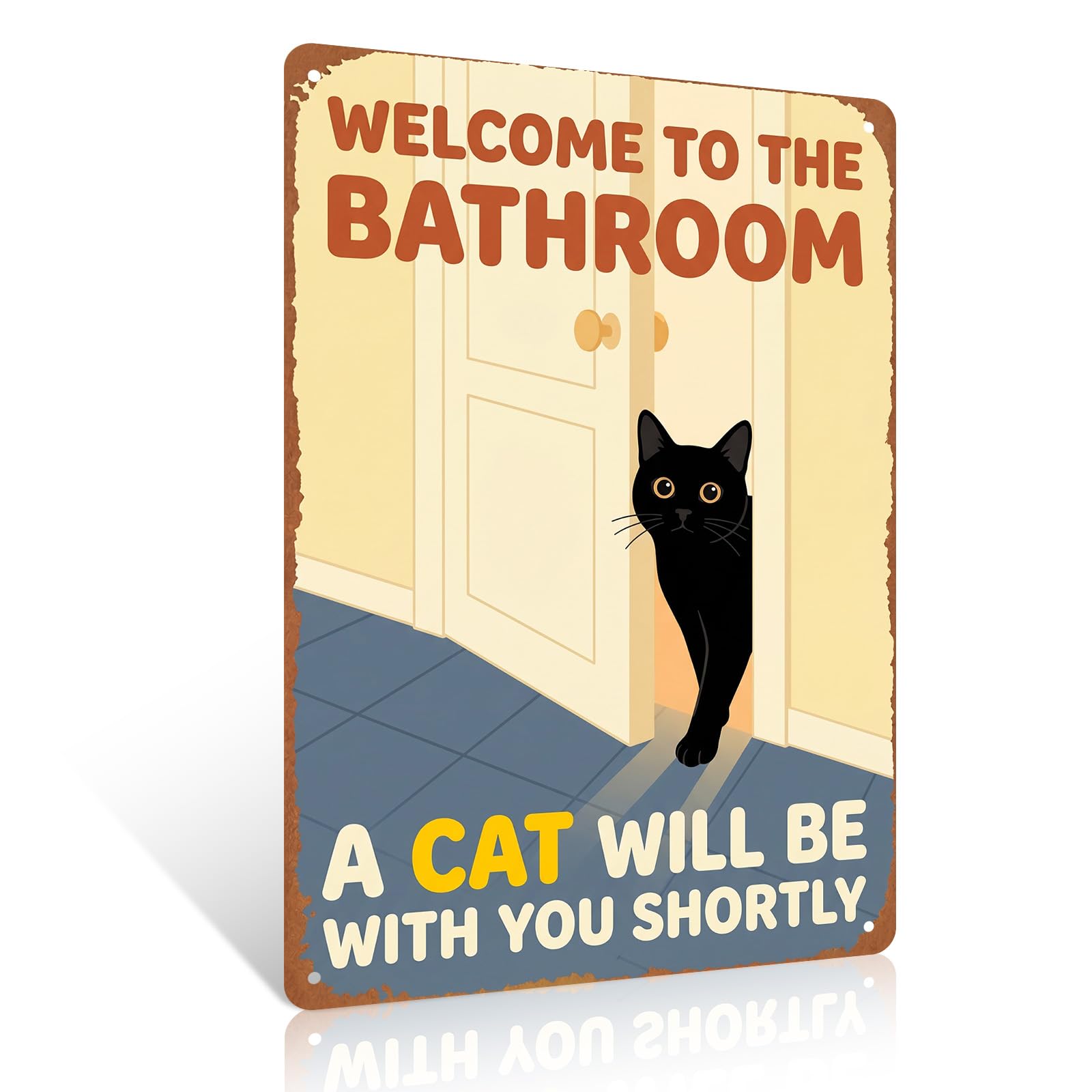 Ulord Cat Welcome To The Bathroom A Cat Will Be With You Funny Black Cat Metal Sign 8X12 Inch Bathroom Wall Art Decor