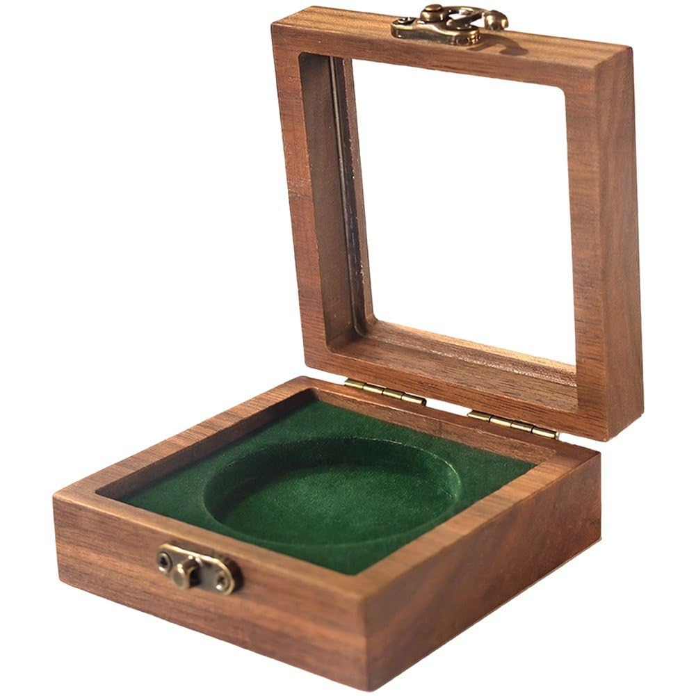 Stakee Wooden Commemorative Coin Box, Compass Storage Box, Medal Challenge Coin Display Case Presentation Case for Collection