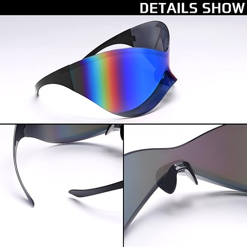 Miniatura 4 de Gafas de sol futuristas para hombres y mujeres, de gran tamaño, protección envolvente, moda, elegante, gafas de sol