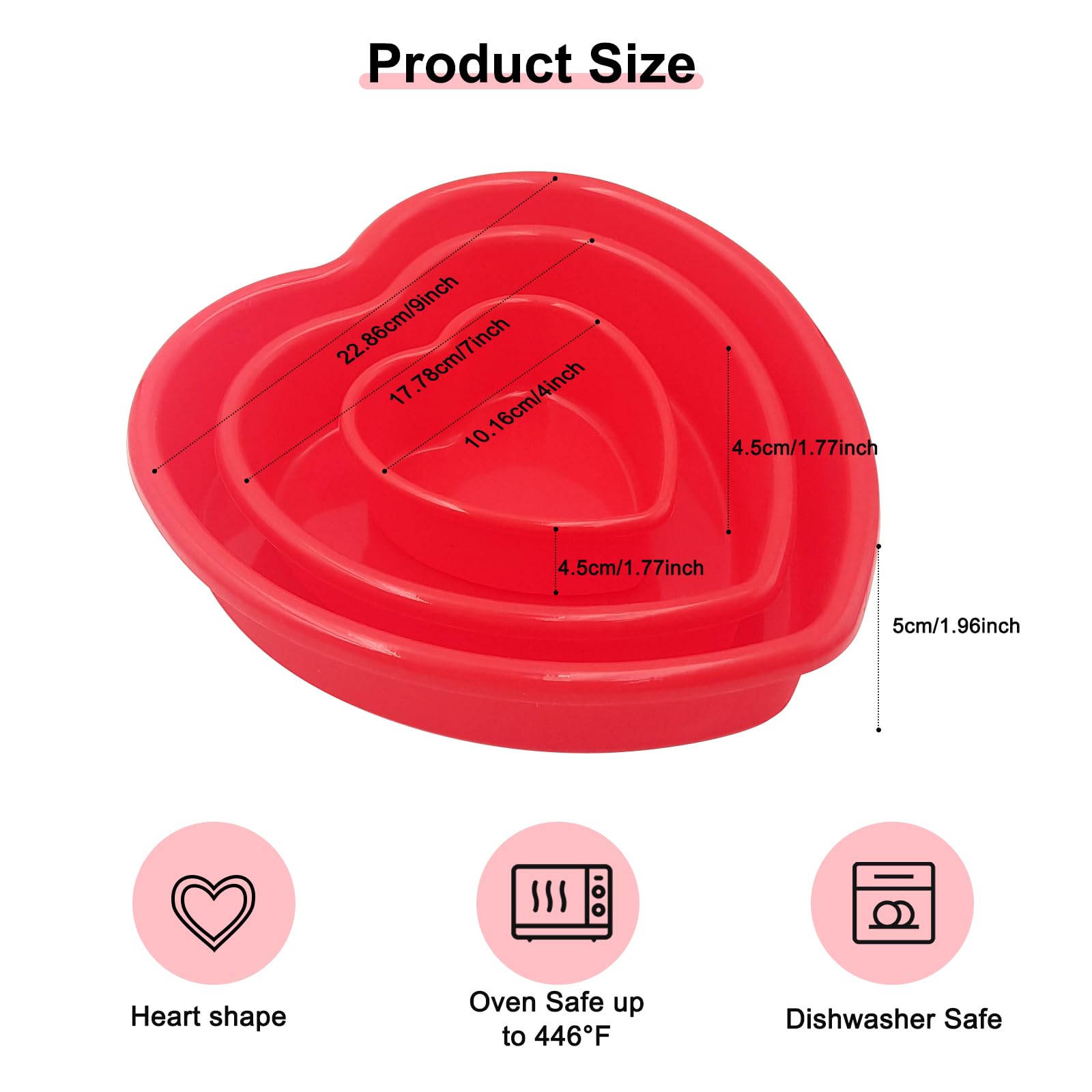 3 moldes de silicona antiadherentes con forma de corazón para tartas, moldes de silicona con 3 capas para hornear pasteles de chocolate, cumpleaños, bodas, fiestas, 4, 7, 9 pulgadas