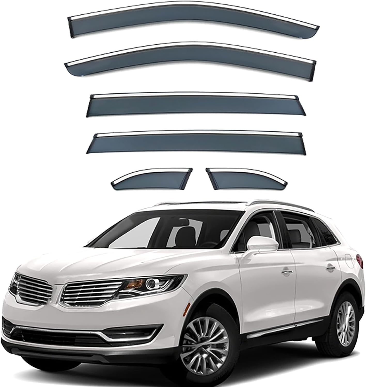 Window Visors Rain Guards for Lincoln MKX MK2 2016-2018, Side Window Deflectors,Vent Visors Guard Deflector Shade Vent Shield,6PCWith Chrome Plating