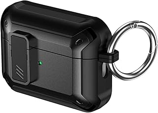 Generic Airpod Pro 2 2022 Case Cover Secure Lock Clip, Military Armor Series Full-Body Rugged Hard Shell with Keychain, Shockproof Protective Case Black